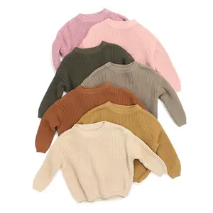 Unisex Mới Sinh Ra Bé Áo Len 100% Cotton Chunky Dệt Kim Bé Jumper Đầy Đủ Bage Giản Dị Tiêu Chuẩn Mùa Đông Cho Trẻ Em Rắn Hỗ Trợ 200