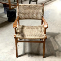 Chaise de salle à manger d'extérieur en bois de teck indonésien moderne, tressée en osier, en bois massif, pour usage agricole et en entrepôt, mobilier de restaurant