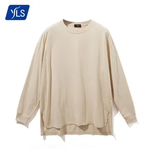 YLS alta calidad ropa interior de manga larga T camisas bifurcación Tops liso de gran tamaño algodón Basices T camisa