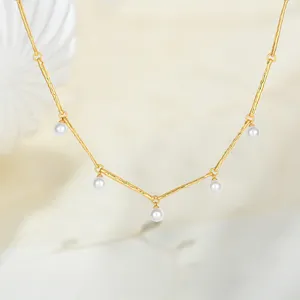 Best Sell 18K Gold Plated Classic Beaded Chain Pearls Necklace 925 Sterling Silver Freshwater Pearl Necklace