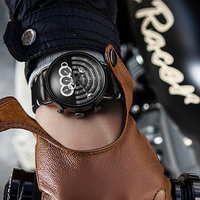 Montre chronographe pour homme I&W Carnival, bracelet en cuir de veau, boîtier en acier inoxydable, mouvement mécanique, haute qualité, résistante à l'eau