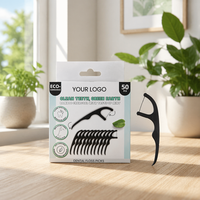 Cure-dents en charbon de bambou à double fil, 50 pièces, saveur menthe, haute résistance à la traction, résistants à l'effilochage, portables pour la maison, les voyages et la famille