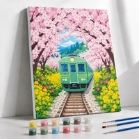 Kit de Peinture par Numéros Moderne avec Paysage de Sakura Imprimé Numériquement, Cadre en Toile de Coton, Décoration d'Intérieur, Cadeau de Noël
