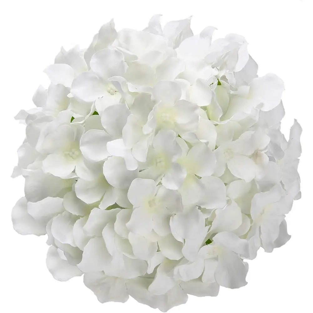 Cabeças de hortênsia para casamento, flores artificiais decorativas para casa, com toque real, branco e azul, popular por atacado, venda imperdível