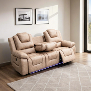 Conjunto de Sofás Reclinables Ergonómicos de Cuero Sintético Moderno, 3+2+1 Plazas, con Luces LED USB y Mesa Abatible, para Sala de Estar o Cine en Casa - Product Image 1