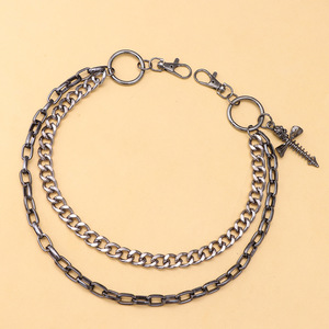 yueli European American Fashion Dark Style Double Layer Metal Pants <b>Chain</b> With Skull Cross Screw Pendant Denim Accessory Unisex - Product Image 2