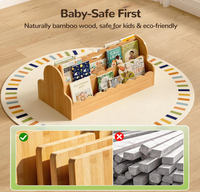 Étagère à livres Montessori en bambou pour enfants avec poignées, bibliothèque double face à 4 niveaux pour chambre d'enfant, salle de jeux, salle de classe