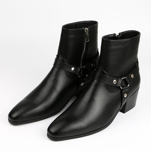 Botas <span class=keywords><strong>de</strong></span> hombre estilo arnés, negras, con punta en pico lateral, tacón <span class=keywords><strong>de</strong></span> bloque, estilo vaquero, con anillo en <span class=keywords><strong>O</strong></span> y tachuelas, zapatos <span class=keywords><strong>de</strong></span> vestir <span class=keywords><strong>de</strong></span> moda - Product Image 5