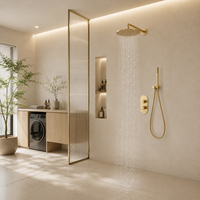 Systèmes de douche encastrés modernes en laiton brossé, thermostatiques, à poignée unique, avec cartouche céramique, pour usage hôtelier, avec pommeau de douche moderne