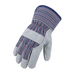 Gants de travail robustes en cuir de vachette fendu, dos en coton rayé, manchette de sécurité caoutchoutée, pour la construction industrielle, certifiés CE 11 - Product Image 5