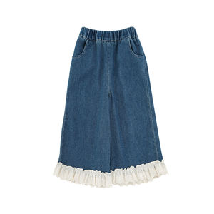 YOEHYAUL C3625 – <span class=keywords><strong>Jean</strong></span> en denim bleu à jambes larges pour enfant <span class=keywords><strong>fille</strong></span>, 2-8 <span class=keywords><strong>ans</strong></span>, avec dentelle, 80 % coton, coupe ample, pour tout-petits - Product Image 2