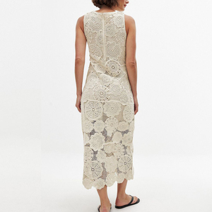 Usine de vêtements de haute qualité en Chine, robes décontractées sans manches en dentelle <span class=keywords><strong>crochet</strong></span> pour femmes, vêtements personnalisés, robes midi personnalisées pour femmes - Product Image 3
