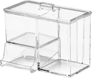 Boules écouvillon Qtips Holder Container avec couvercle Porte-boule de coton Maquillage Pad Box Cosmétique Storage Case, Acrylique Crystal Clear