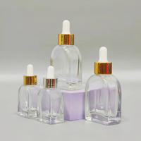 Bouteilles compte-gouttes en verre écologiques personnalisées 15/30 ml, carrées et plates, à fond épais, givrées mates pour cosmétiques