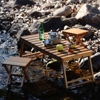Ensemble table et chaises pliantes en bois de hêtre, robuste et portable, design artisanal, pour le camping, les pique-niques et la détente en plein air