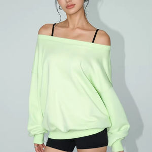 Sweat-shirt vintage en velours super doux pour femme, en laine/nylon, avec logo personnalisé, motif léopard, design épaules, respirant, anti-boulochage - Product Image 2