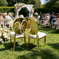 Chaise de mariage de luxe en acier inoxydable doré pour les mariés, chaise de banquet à dossier rond pour la réception de mariage, mobilier pour événements