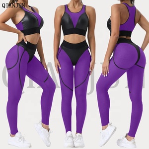 Logo kustom Gym dua potong ukuran besar pakaian olahraga Crop Top Legging Set Olahraga untuk wanita - Product Image 1