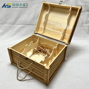 luxury 4 6 bottles wooden red wine gift box stamped unfinished natural packaging holder magnum with leather wholesale