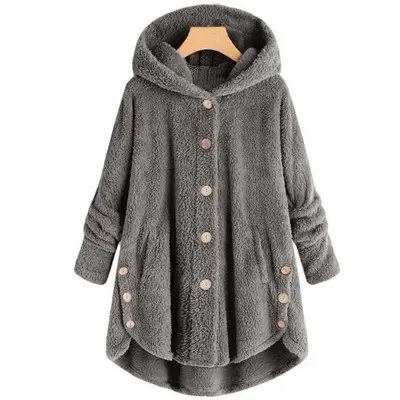 Ecoparty casaco feminino de pelúcia, para outono e inverno, quente, com capuz, casacos de pelúcia, macio, casaco de pelúcia, casual