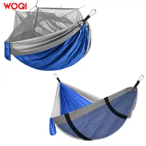 WOQI轻型户外吊床，带蚊罩、降落伞、蚊帐、适合徒步旅行的野营吊床