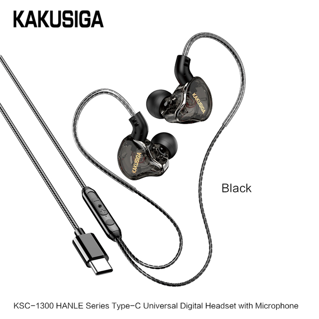 2024 KAKUSIGA New Type-C Universal Wired Digital Earphone Gaming Earbuds With Mic and Volume Control