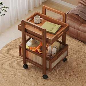 <span class=keywords><strong>Table</strong></span> <span class=keywords><strong>basse</strong></span> roulante robuste en bois à 2 niveaux avec roulettes verrouillables, étagères de rangement pour la maison avec <span class=keywords><strong>plateau</strong></span> de service et chariot de rangement - Product Image 6