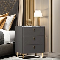 Table de chevet de luxe légère avec serrure Simple Modern Complete 3 Drawer Cat Scratch Leather Bedroom Bedside Cabinet.