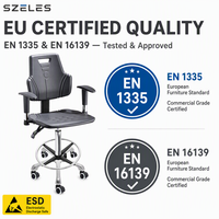 Chaise de laboratoire ESD en cuir PU, antistatique, dossier anti-poussière, bleu/noir, pour salle blanche, hauteur réglable, vérin à gaz, pivotante