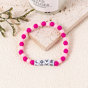 Bracelet <span class=keywords><strong>d</strong></span>'<span class=keywords><strong>amitié</strong></span> perlé extensible en perles de verre arc-en-ciel, avec inscription 'Be Nice Happy' inspirée - Product Image 5