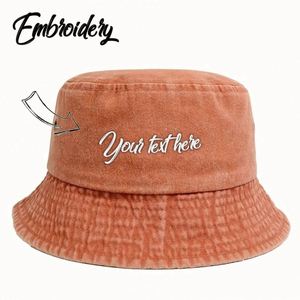 Custom Embroidered Vintage Style Bucket <b>Hat</b> Washed Cotton Classic Retro Cap <b>for</b> Men and Women's Daily Casual Use <b>for</b> Cycling - Product Image 2