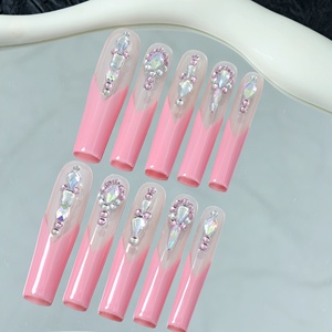 Prix d'usine en gros Ongles à presser longs de luxe en acrylique, motif papillon 3D, couvrance totale, haute qualité, faits main, forme carrée et cercueil - Product Image 2