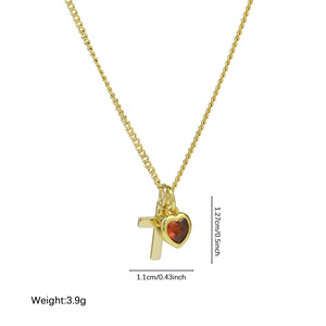 Collar con colgante de cruz de piedra de nacimiento de julio, forma de corazón, cristiano, moderno, chapado en oro de 18 quilates, gargantilla delicada, venta al por mayor - Product Image 5
