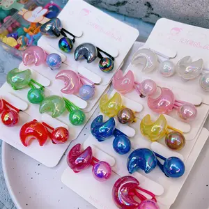 Mylulu Best Service wholesale acrylic Moon beads kids girls hair bobbles elastic ponytail beads knocker ball hair ties