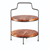 Premium Eco-vriendelijke 2-laags houten taartplateau met metalen frame, dessertpresentatieplateau, cupcake serveerplateau, bruiloft, feest, keuken, huis