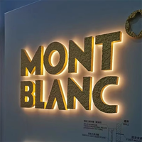 Enseigne personnalisée en acier inoxydable brossé doré, enseigne rétroéclairée 3D, enseigne éclairée par LED