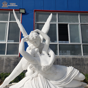 Scultura a grandezza naturale marmo psichico rianimato dalla statua di marmo di angelo bacio di cupido - Product Image 4