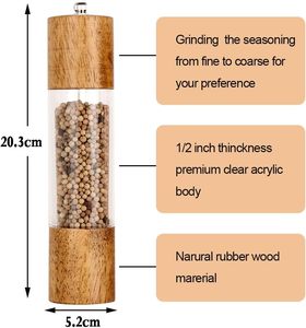 Premium Acrylic & Wooden Eco-Friendly Salt <b>Pepper</b> <b>Grinder</b> Set Manual Food Mills with Adjustable Ceramic Core Dishwasher Safe - Product Image 1