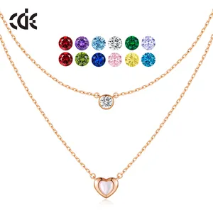 CDE YN1020 مجوهرات من الفضة الإسترلينية للبيع بالجملة قلب أم اللؤلؤ حجر الزركون جوهرة مطلية بالذهب الوردي قلادة سلسلة مزدوجة