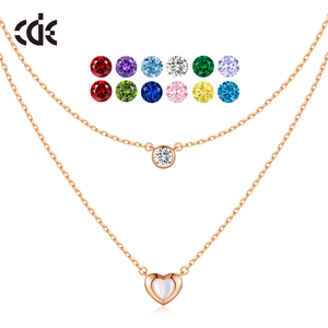 CDE YN1020 925 joyería de plata esterlina al por mayor corazón madre de perla circón piedra natal collar de cadena doble chapado en oro rosa - Product Image 1