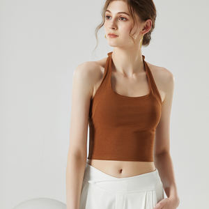 महिलाओं की सेक्सी ऑफ-द-कंधे की फसल शीर्ष हैल्टर गर्दन के साथ मसालेदार चिक लुक के लिए अंतर्निहित ब्रा शॉर्ट बुना हुआ अवकाश स्टेपल - Product Image 2