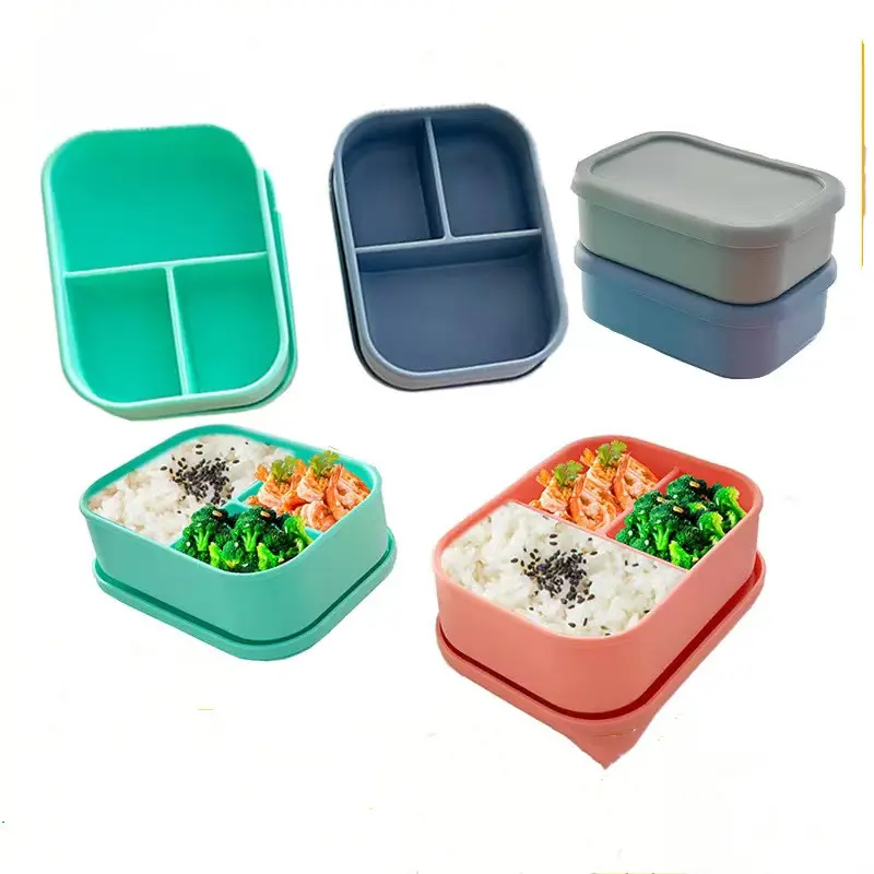 Hot bán thực phẩm lưu trữ container leakproof salad Silicone Hộp Ăn Trưa trẻ em bền BPA free Silicone Bento Hộp Ăn Trưa cho trẻ em