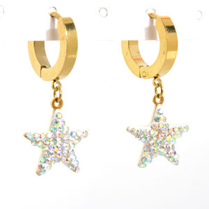 ต่างหูห้อยรูปดาวประดับเพชร ดีไซน์ทันสมัย ชุบทอง 18K บนสแตนเลสสตีล 316 สำหรับทุกเพศ - Product Image 5