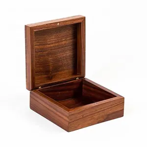 Walnut Wooden Box With Hinged Lid Decorative Valuable Item Storage Box