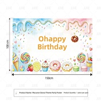 Nouvel ensemble de vaisselle jetable en papier à thème macaron et beignet, motif dessin animé mignon, pour fêtes d'anniversaire, fabriqué en Chine