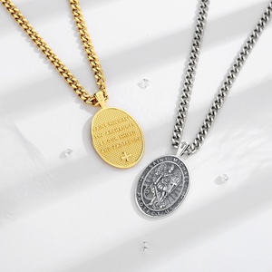 Bijoux religieux en argent sterling 925 plaqué or 18 carats amulette saint michel collier pendentif archange avec chaînes cubaines - Product Image 4