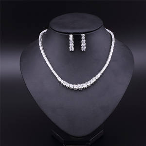 RAKOL SP096 Simple Design Square Zircon Crystal Rhinestone Chain Necklace Earrings Two <b>Sets</b> Women's <b>Jewelry</b> - Product Image 1