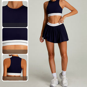 Customizable New Color Block Yoga Wear Set Women Outdoor Sports Tennis Outfit Slim Fit Quick Dry Pleated Skirt Two-Piece Set - Product Image 5