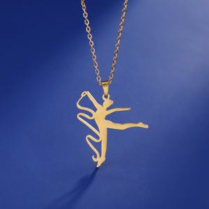 Gimnasia rítmica cinta bailarina collares Acero inoxidable colgante cuello cadena moda gimnasta joyería para mujer regalo - Product Image 6