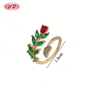 Bague Feuille et Branche en Alliage Plaqué Or 18K avec Zircon, Style Vintage, pour Femme, Accessoire de Mode Quotidien, Bijoux en Gros - Product Image 4